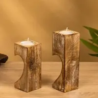 Подсвечник "Сердце" (набор 2 шт), 11х5,5х26 см, дерево шишам