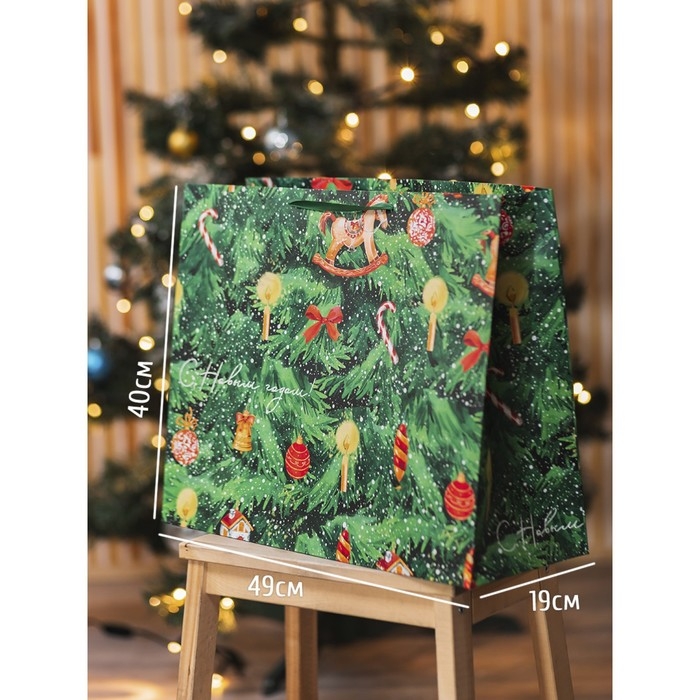 Пакет подарочный новогодний ламинированный &laquo;Ёлочка нарядная&raquo;, XL 49 х 40 х 19 см, Новый год