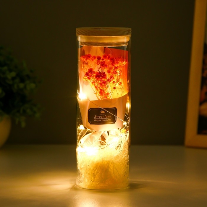 Ночник колба "Букет из красных цветов" LED от батареек LR1130 6,5х6,5х19 см RISALUX