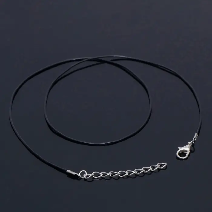 Шнурок каучуковый, неполый, 60 см + удлинитель 5 см, d=1.3 мм, чёрный в серебре