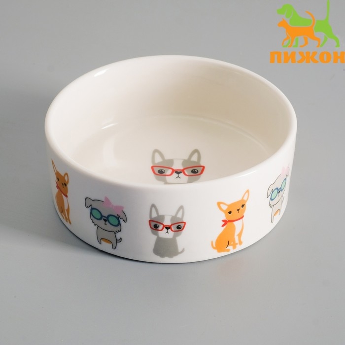 Миска керамическая "Важный пес" 250мл, 11,5 х 5 см, белая