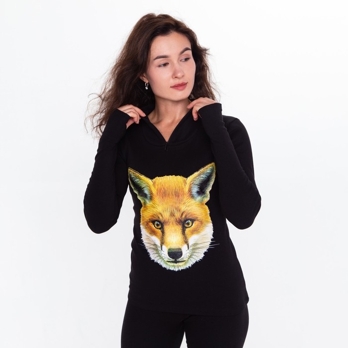 Термобельё женское (джемпер, леггинсы) принт лиса, цвет чёрный, размер 52 Термобельё женское (джемпер, леггинсы) принт лиса, цвет чёрный, размер 52