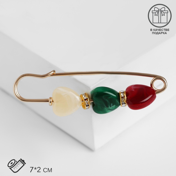 Булавка &laquo;Сердечки&raquo;, 7 см, цветная в золоте