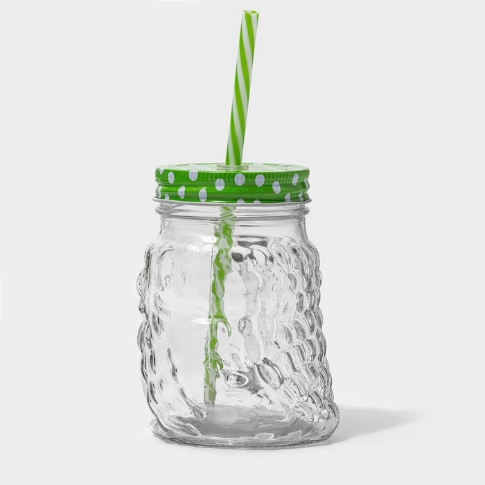 Кружка стеклянная с крышкой и трубочкой &laquo;Сова&raquo;, 470 мл, 10&times;11,5&times;12,5 см, цвет МИКС