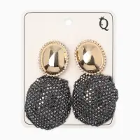 Серьги "Сияние вечера" овал двойной, цвет серый в золоте