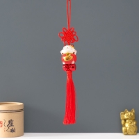 Подвеска керамика с бубенчиками "Манэки-нэко" красный 3,5х3,7х26 см