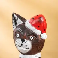 Сувенир интерьерный "Кот новогодний" 14х10х40 см, дерево
