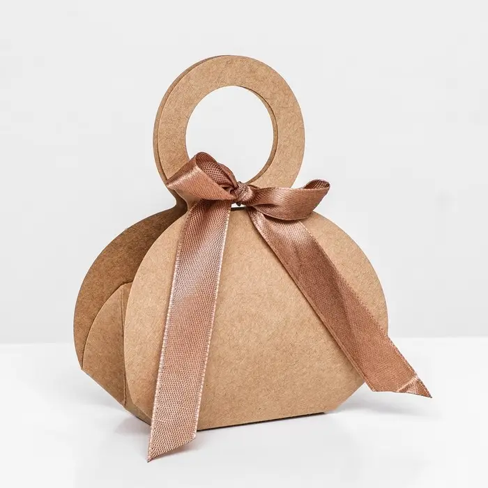 Коробка складная, с бантом и ручкой, крафт, 6&times;8&times;3 см