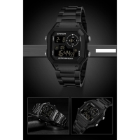 Часы наручные электронные, d-4.4 см, будильник, календарь, ремешок металл, черные Часы наручные электронные, d-4.4 см, будильник, календарь, ремешок металл, черные