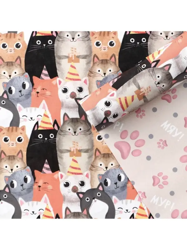 Бумага упаковочная глянцевая двухсторонняя &laquo;Котики&raquo;, 50 х 70 см