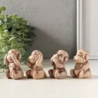 Статуэтки набор 4 шт "Обезьянки" высота 6 см, слоновая кость 10970272