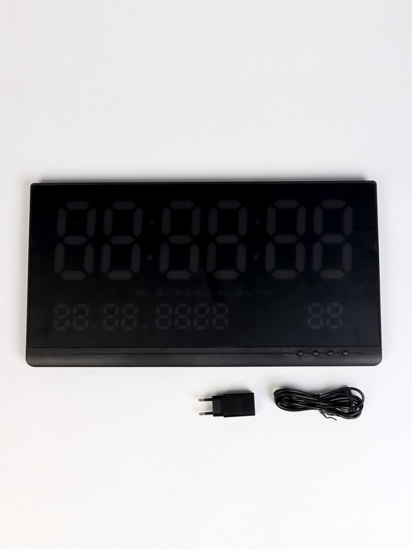 Часы электронные настенные, календарь термометр, 47.5 х 25.3 см, красные цифры 10.8 х 5.3 см   10766