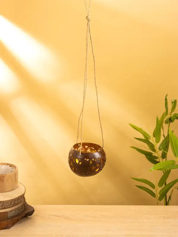 Подсвечник подвесной из кокоса, 9-12 см, коричневый