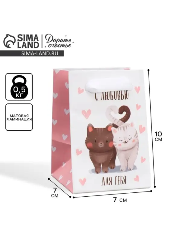 Пакет подарочный ламинированный, упаковка, &laquo;Котики&raquo;, 7&times;10&times;7 см