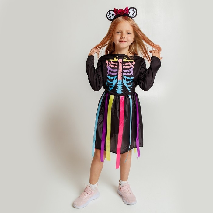 Карнавальный набор &laquo;Радужный скелетик&raquo;, платье и ободок, р. S