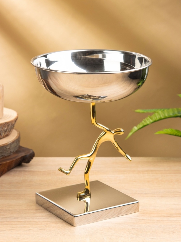 Блюдо сервировочное на подставке "Человек" d 18 см нержавеющая сталь. латунь