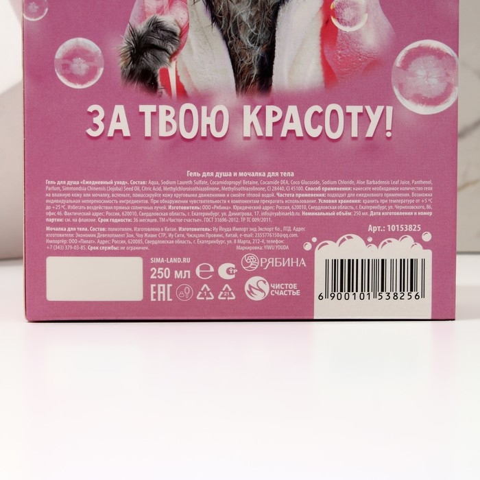 Подарочный набор косметики &laquo;Да, я красотка!&raquo;, гель для душа 250 мл и мочалка, ЧИСТОЕ СЧАСТЬЕ