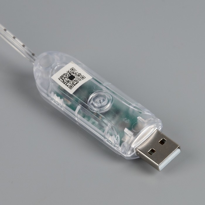 Умная гирлянда &laquo;Нить&raquo; 20 м роса, IP44, серебристая нить, 200 LED, управление с приложения, свечение RGB, USB