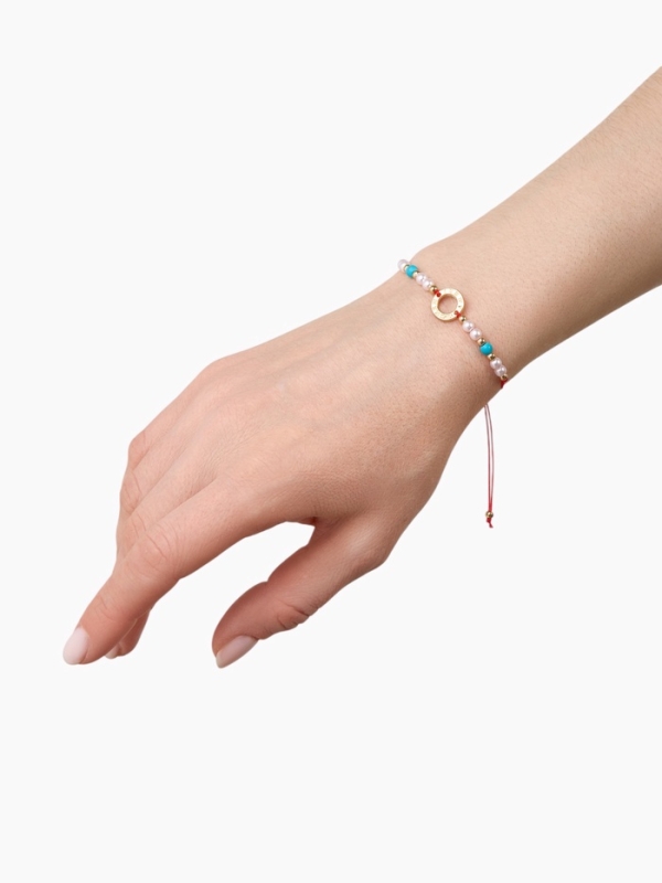 Браслет-оберег &laquo;Красная нить&raquo; женский, защита, кольцо мини, голубо-белый в золоте, d=6
