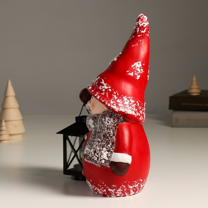 Подсвечник керамика "Малыш в красном наряде, с фонарём" 17х11х28 см