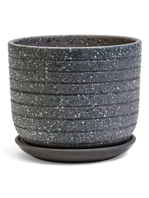 Горшок цветочный  с поддоном 1,6 л, серый керамика "Пряности" (М)