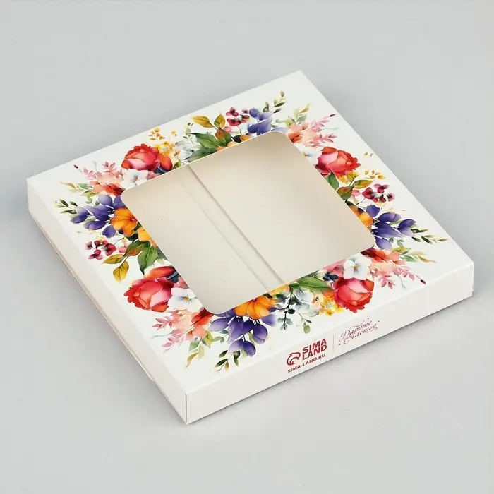 Коробка для шоколада квадратная &laquo;Цветы&raquo;, 10.2 х 10.2 х 1.4 см