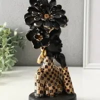 Бюст полистоун "Девушка с цветком, в наряде в клетку" чёрный 13,3х12,3х29,5 см