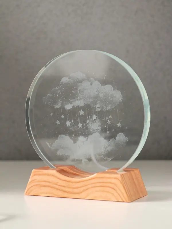 Сувенир стекло свет "Диск. Облако со звёздами" 5хLED d=10 см, USB 10х4х11,4 см