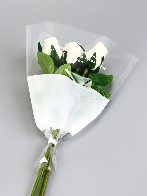 Пакет конус для цветов, с нетканым материалом, 26+7&times;37 см, белый