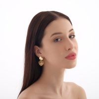 Серьги с жемчугом &laquo;Шар плетёный&raquo; гнездо, цвет белый в золоте