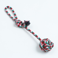 Игрушка канатная "Мяч с ручками" для крупных собак, до 105 г, до 42 см, красно-бело-зелёная