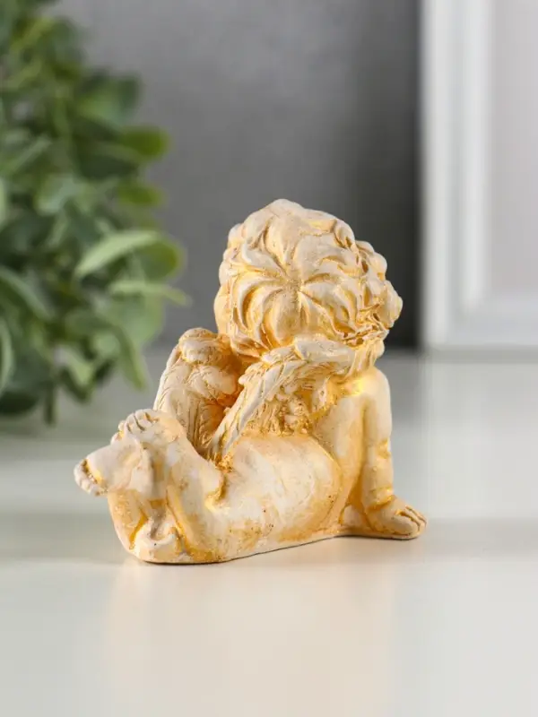 Фигура гипс "Ангел на животе лежит" 6х8 см, позолота