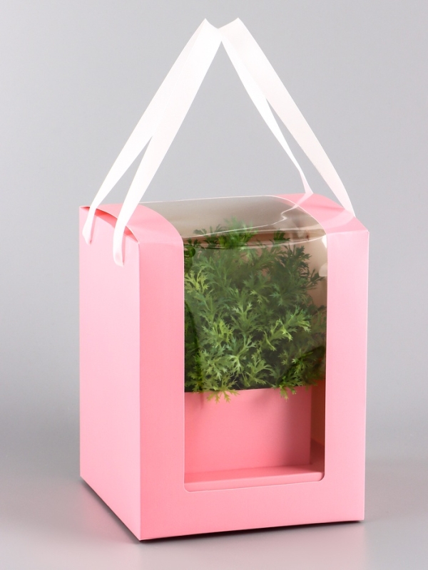 Коробка для цветов, 16 х 16 х 20 см, розовая