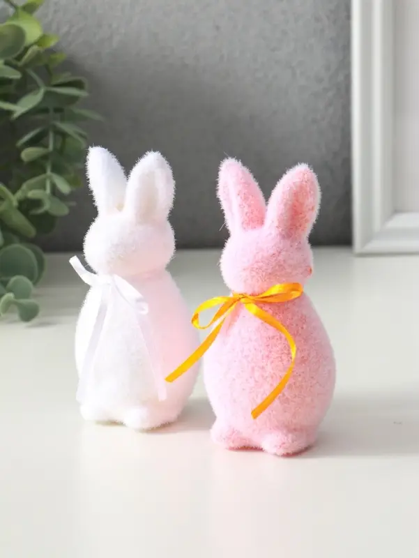 Декор пасхальный "Два кролика с бантиками" набор 2 шт 4х4,5х10,5 см