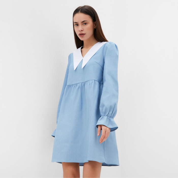 Платье женское джинсовое с воротником MIST, р.48, светло-голубой Платье женское джинсовое с воротником MIST, р.48, светло-голубой