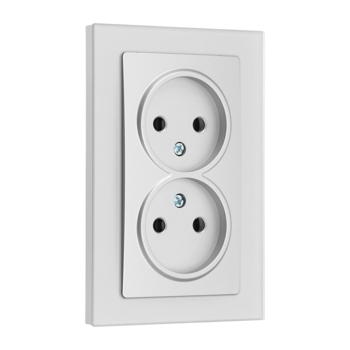 Розетка двухместная TOT Matte Glass, 10 А, скрытая, без з/к, стекло, серебристая Розетка двухместная TOT Matte Glass, 10 А, скрытая, без з/к, стекло, серебристая