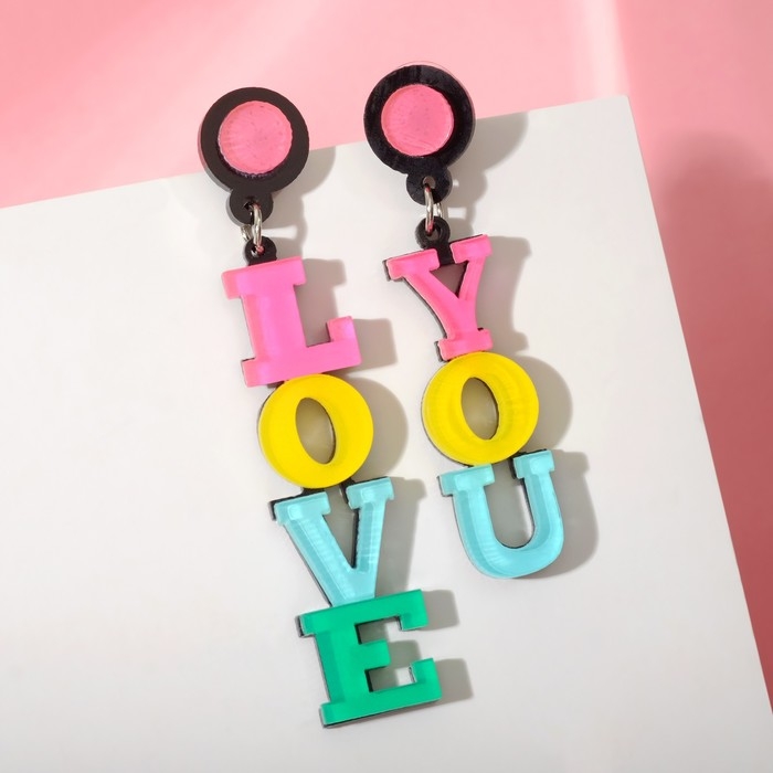 Серьги акрил &laquo;Признание&raquo; LOVE YOU, цветные