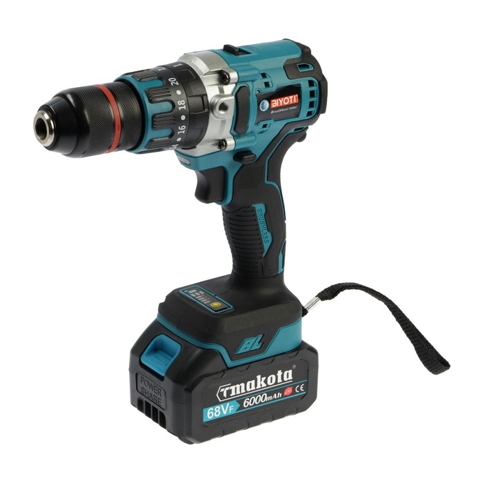 Дрель-шуруповерт BIYOTI BYT-CED05, бесщеточная, ударная, 20 В, 2х4 Ач, 90 Нм, кейс