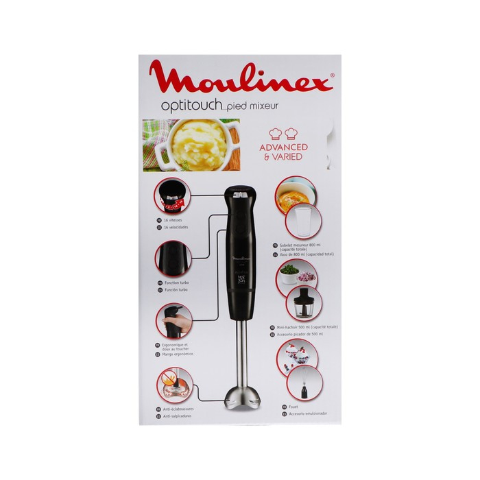 Блендер Moulinex DD833810, погружной, 600 Вт, 16 скоростей, 0.8 л, 3 насадки, чёрный Блендер Moulinex DD833810, погружной, 600 Вт, 16 скоростей, 0.8 л, 3 насадки, чёрный