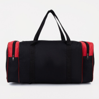 Сумка спортивная мужская на молнии, 3 наружных кармана, большой размер, цвет чёрный/красный