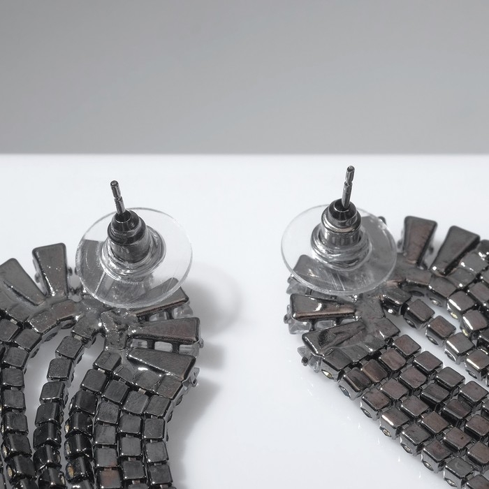 Серьги висячие со стразами «Водопад» веер, цвет синий в сером металле, 9,5 см Серьги висячие со стразами «Водопад» веер, цвет синий в сером металле, 9,5 см