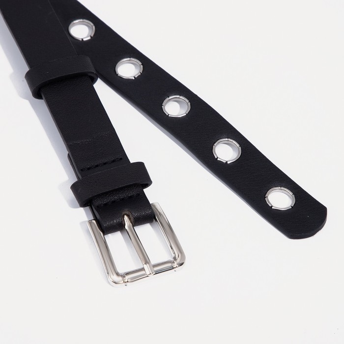 Ремень женский, ширина 2,4 см, пряжка металл, люверсы, цвет чёрный