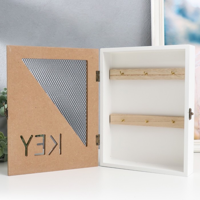 Ключница дерево 6 крючков "Сетка-треугольник" 19,5х5х26 см