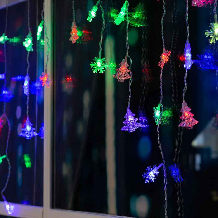Гирлянда &laquo;Бахрома&raquo; 1.8 &times; 0.5 м с насадками &laquo;Ёлки и снежинки&raquo;, IP20, прозрачная нить, 48 LED, свечение мульти (RG/RB), мигание, 220 В