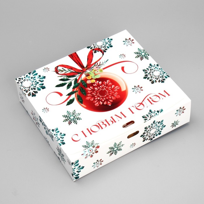 Коробка подарочная новогодняя складная &laquo;Снежинки&raquo;, 20 х 18 х 5 см, БЕЗ ЛЕНТЫ, Новый год