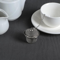 Ситечко для чая Доляна «Корзиночка», на цепочке, 4,5 см, цвет серебристый Ситечко для чая Доляна «Корзиночка», на цепочке, 4,5 см, цвет серебристый