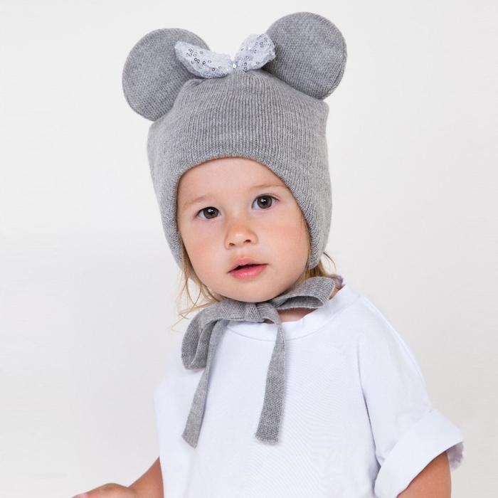 Шапка для девочки, цвет серый меланж, размер 42-46 Шапка для девочки, цвет серый меланж, размер 42-46