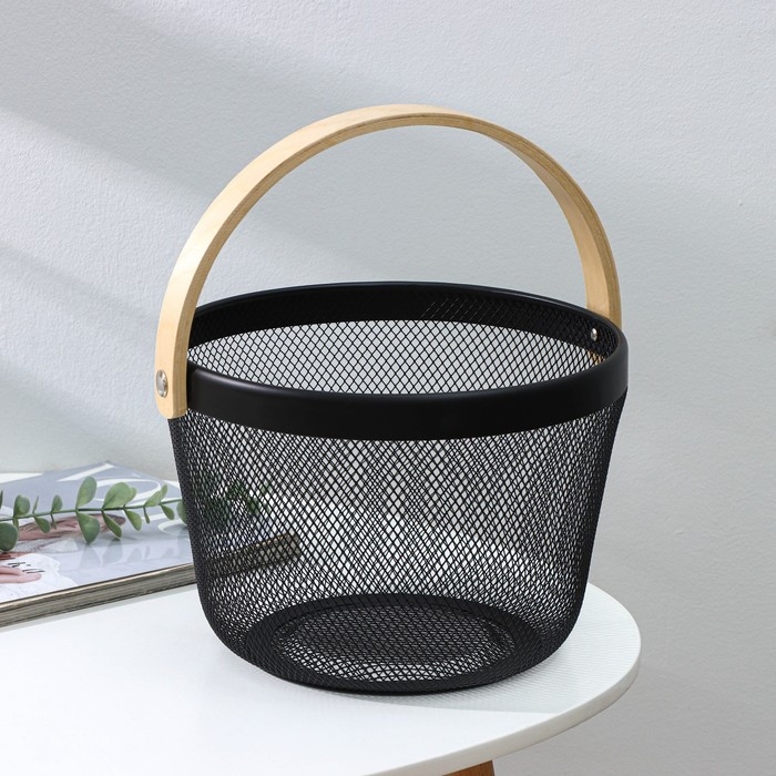 Корзинка универсальная круглая LaDо́m, 26&times;26&times;18 см, цвет чёрный