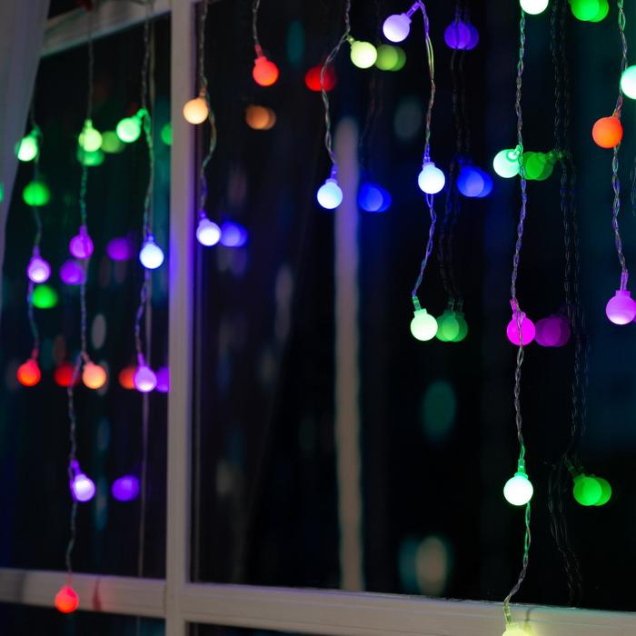 Гирлянда &laquo;Бахрома&raquo; 1.8 &times; 0.5 м с насадками &laquo;Шарики&raquo;, IP20, прозрачная нить, 48 LED, свечение мульти (RG/RB), мигание, 220 В