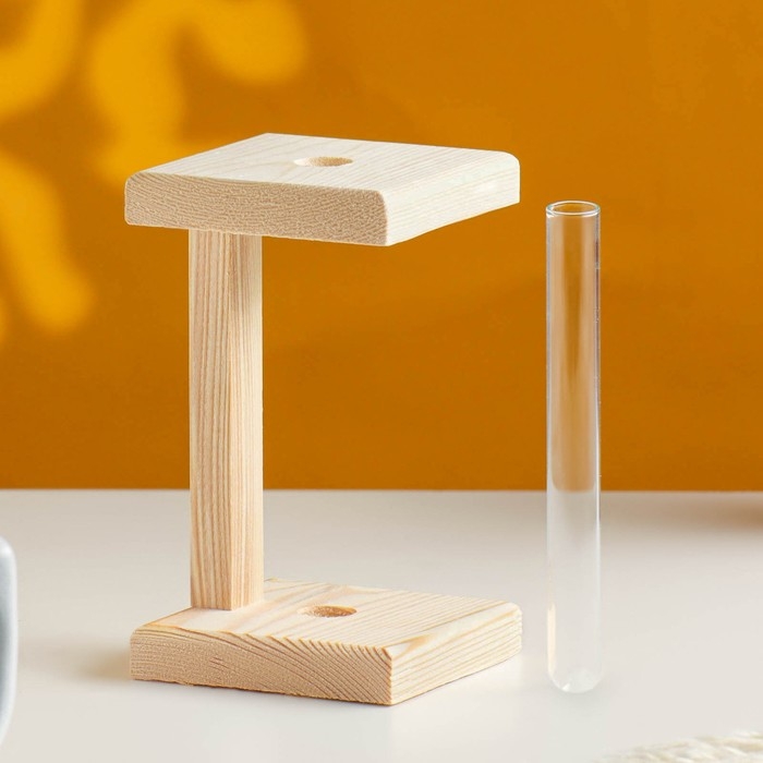 Кашпо деревянное 9×9×16,5 см с 1 колбой Кашпо деревянное 9×9×16,5 см с 1 колбой "Квадрат", натуральный Дарим Красиво